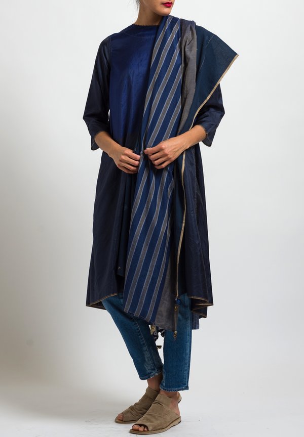 Péro Cotton Striped and Dotted Rectangle Lungi Scarf in Blue / Sand	