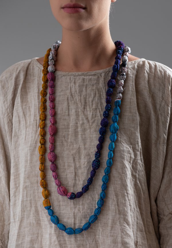 Mieko Mintz Vintage Silk Tie-Bead Necklace in Multi	