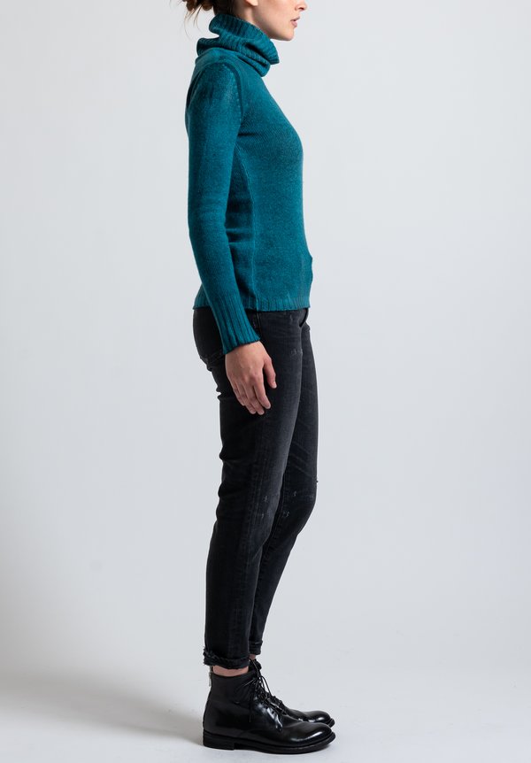 Avant Toi Fitted Turtleneck Sweater in Nero/ Turchese	