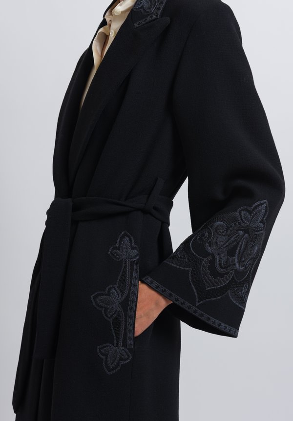 Etro Paisley Embroidered Coat in Black	