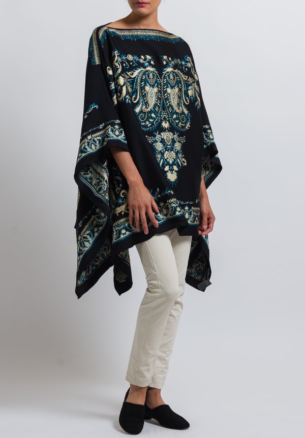 Etro Wool Blend Embroidered Poncho in Black/ Cream | Santa Fe Dry Goods ...