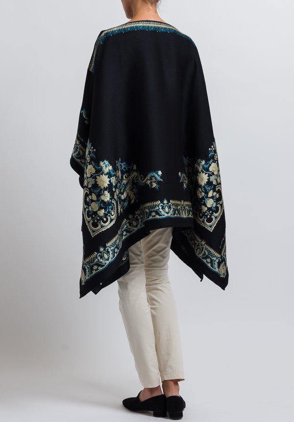 Etro Wool Blend Embroidered Poncho in Black/ Cream | Santa Fe Dry Goods ...