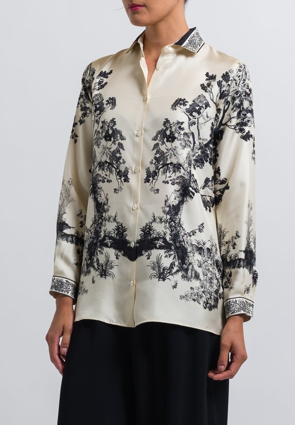 Etro Trees & Floral Printed Shirt in White/ Black	
