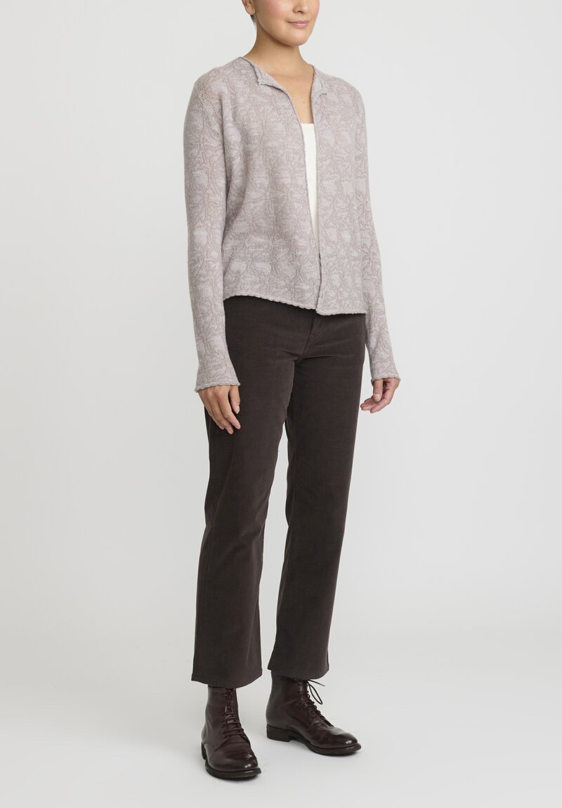Lainey Cashmere Lightweight Semi-Fitted Cardigan in Taupe/ White	
