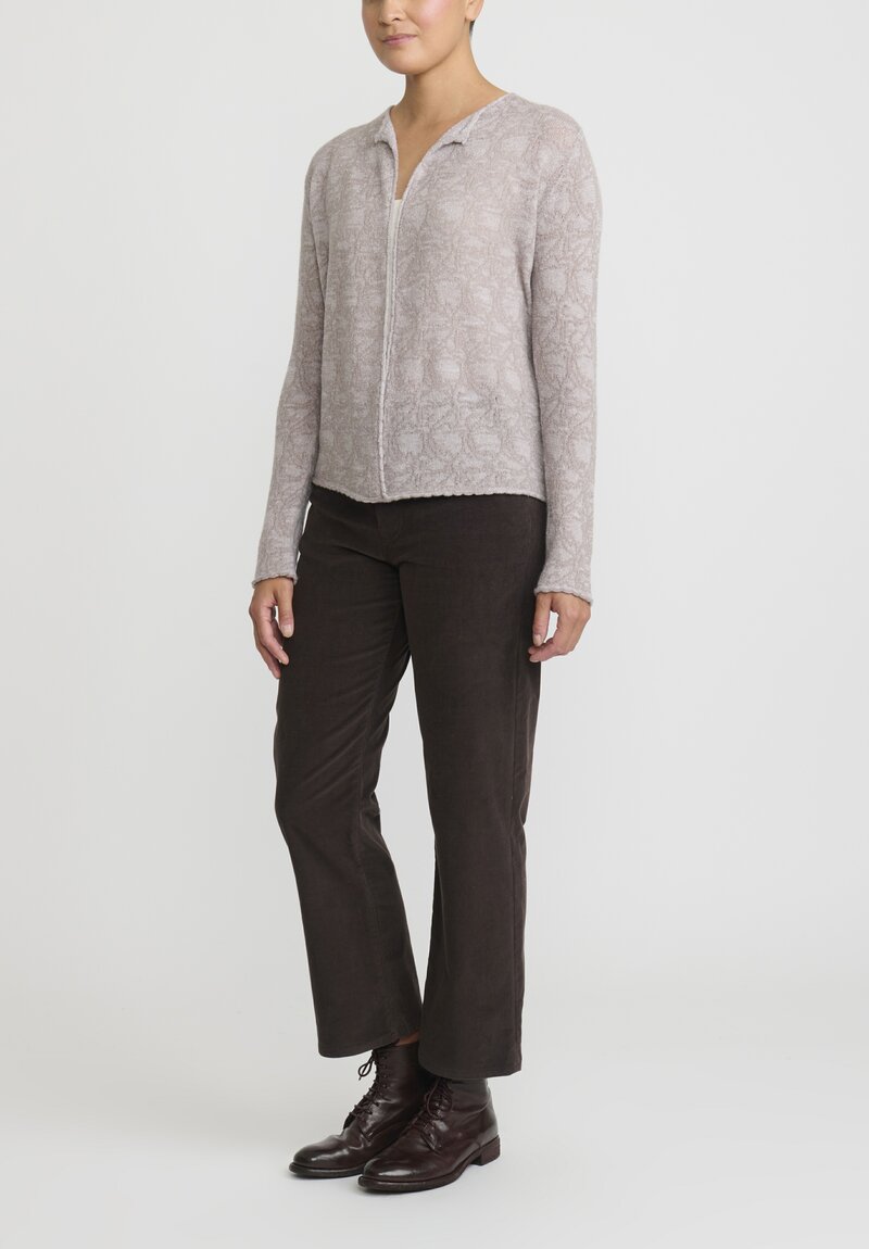 Lainey Cashmere Lightweight Semi-Fitted Cardigan in Taupe/ White	