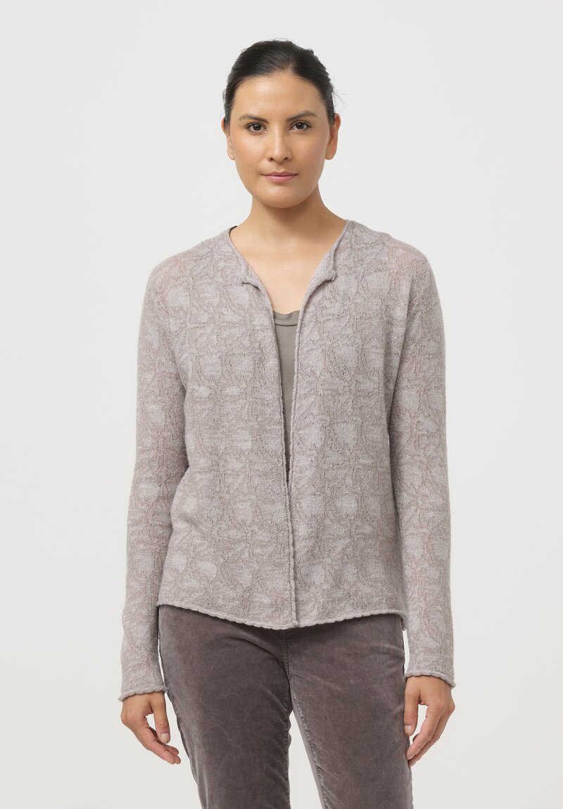 Lainey Keogh Cashmere Lightweight Cardigan in Taupe & White	