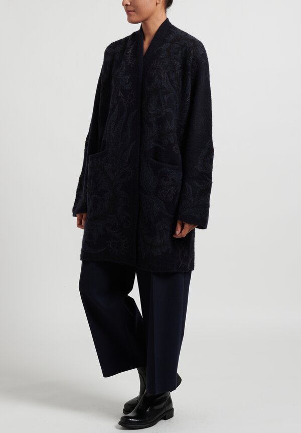Lainey Keogh Floral Cocoon Coat in Navy	
