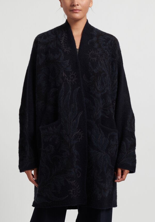 Lainey Keogh Floral Cocoon Coat in Navy	