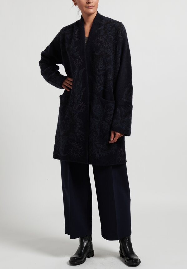Lainey Keogh Floral Cocoon Coat in Navy	