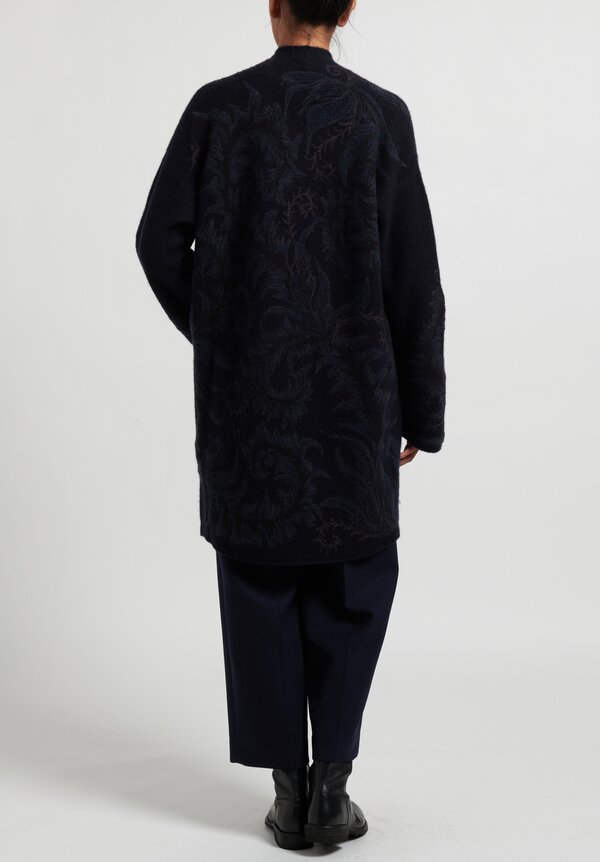 Lainey Keogh Floral Cocoon Coat in Navy	