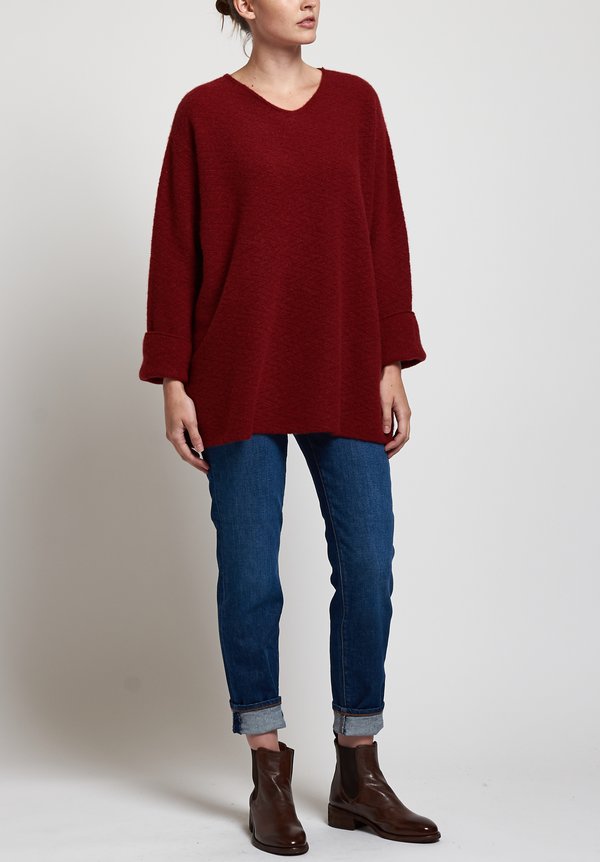 Lainey Keogh Oversized V-Neck Sweater in Russet Red	