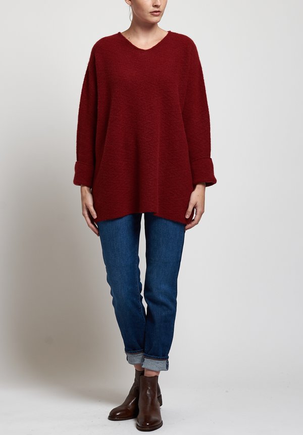 Lainey Keogh Oversized V-Neck Sweater in Russet Red	