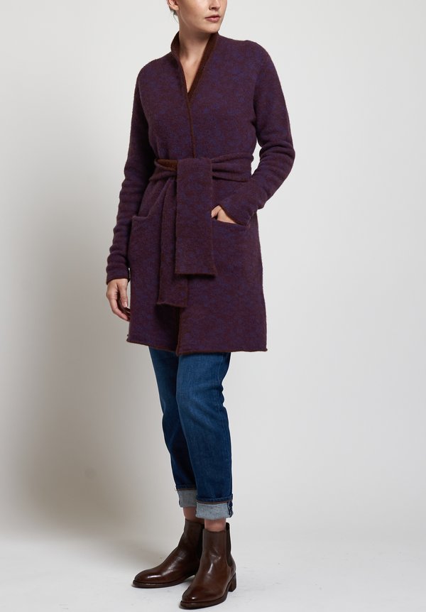 Lainey Keogh Roll Neck Long Belted Cardigan in Brown/purple	