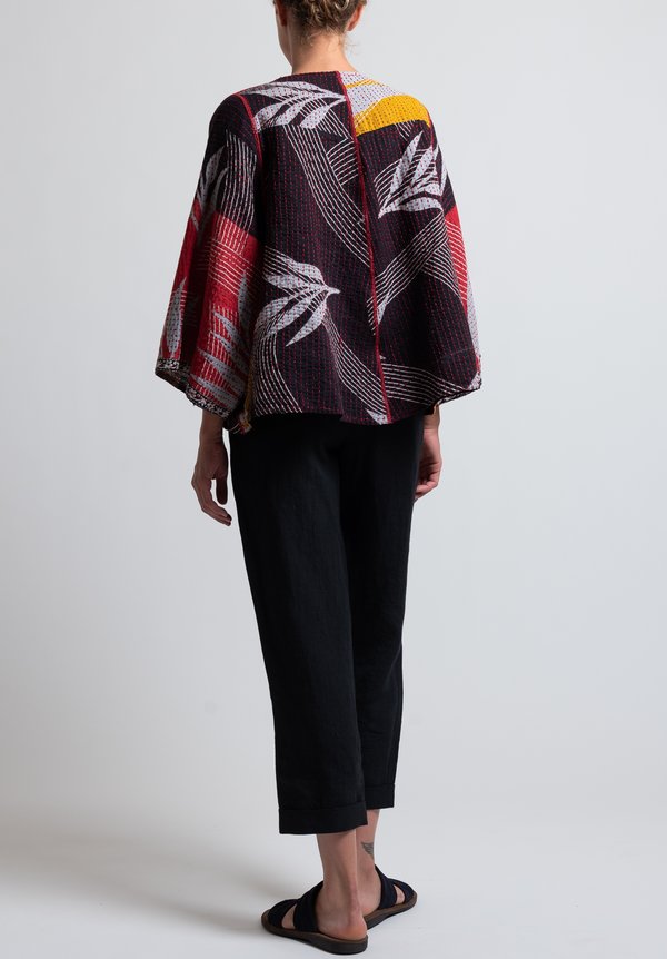 Mieko Mintz 2-Layer Short Bara Bara Kantha Jacket in Red/ Black	
