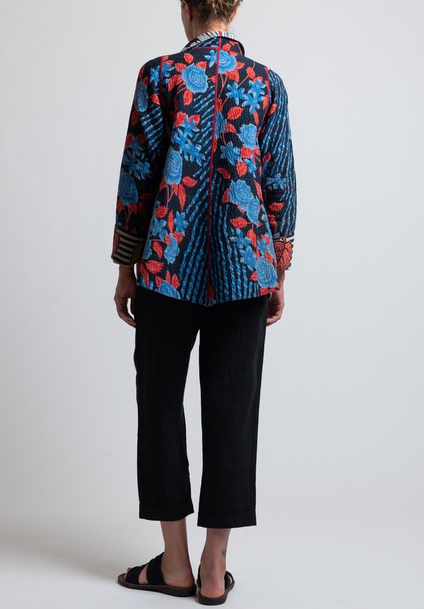 Mieko Mintz 4-Layer Vintage Cotton Drape Collar Jacket in Blue/ Coral ...
