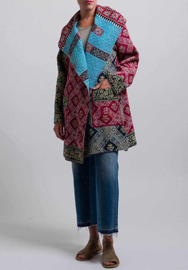 Mieko Mintz 4-Layer Hooded Coat in Red/ Aqua | Santa Fe Dry Goods ...