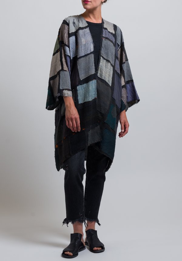 Mieko Mintz 2-Layer Tile Patch Kimono Duster in Grey	