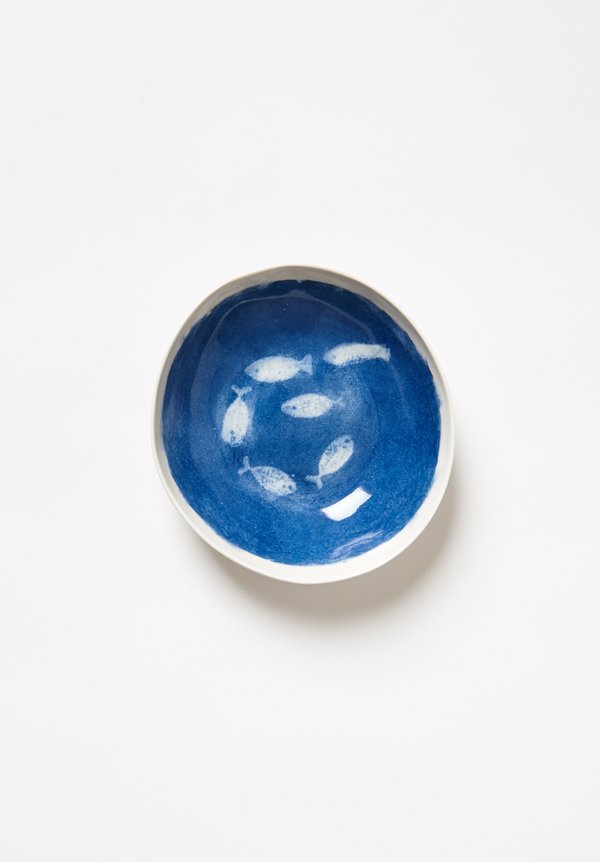 Bertozzi Porcelain Painted Shallow Bowl in Blu Anchovies	