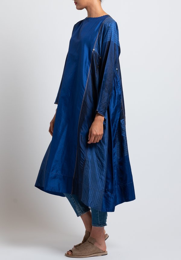 Péro Silk Button-Down Tunic Dress in Cobalt	