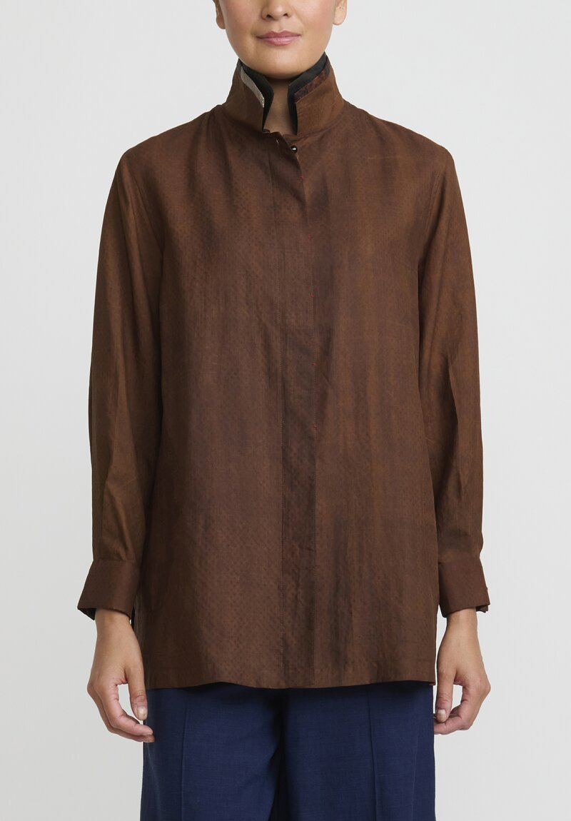 Sophie Hong Silk Jacquard Relaxed Shirt in Coffee	