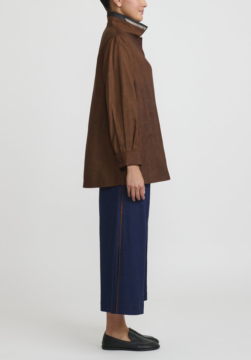Sophie Hong Silk Jacquard Relaxed Shirt in Coffee	