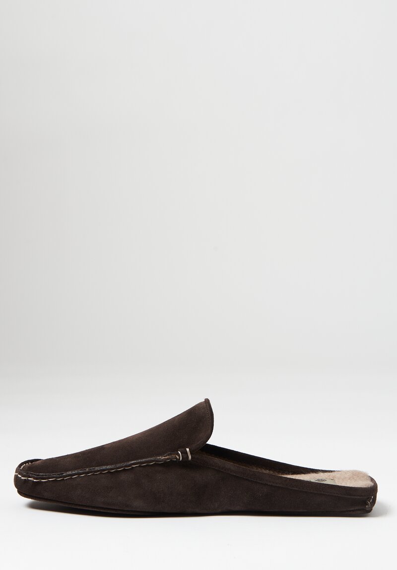 Alonpi Cashmere Suede Megeve Mule Slippers in Brown	