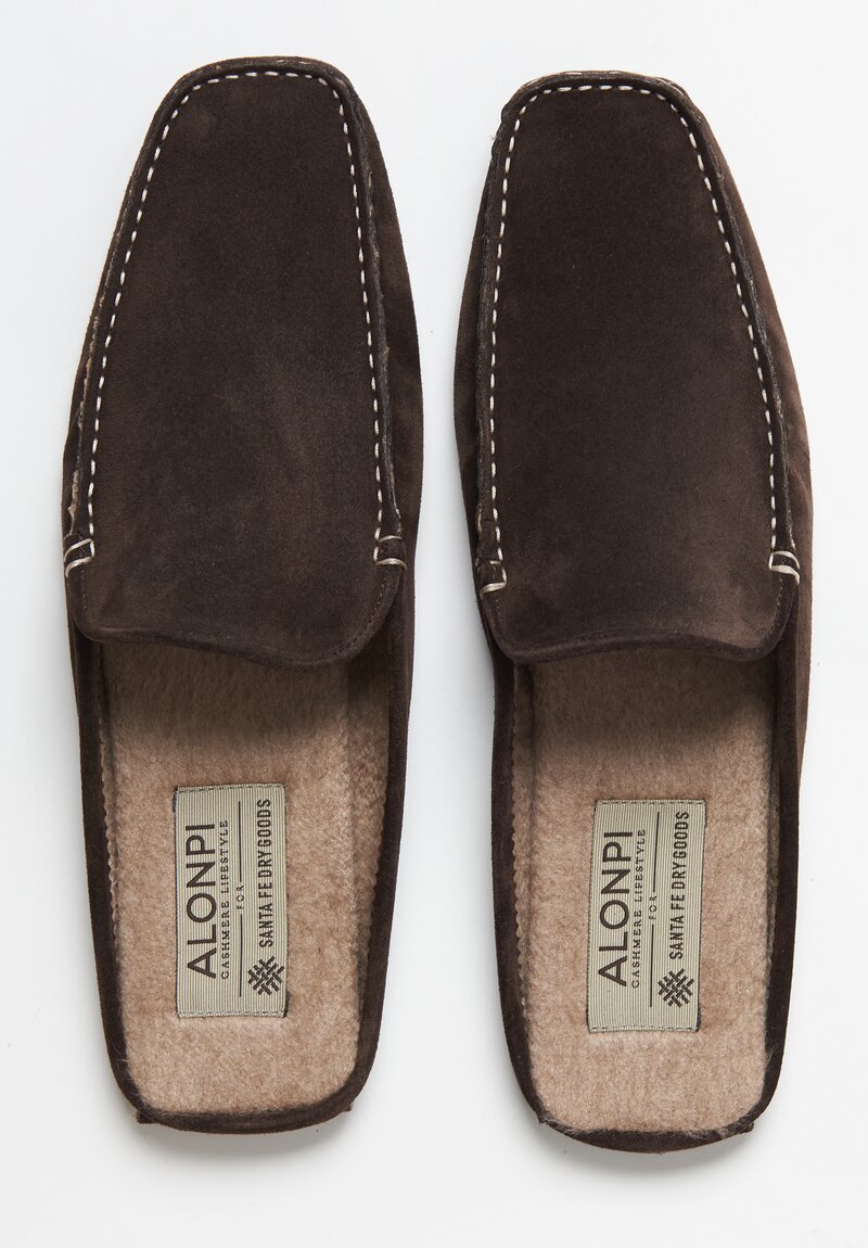 Alonpi Cashmere Suede Megeve Mule Slippers in Brown	