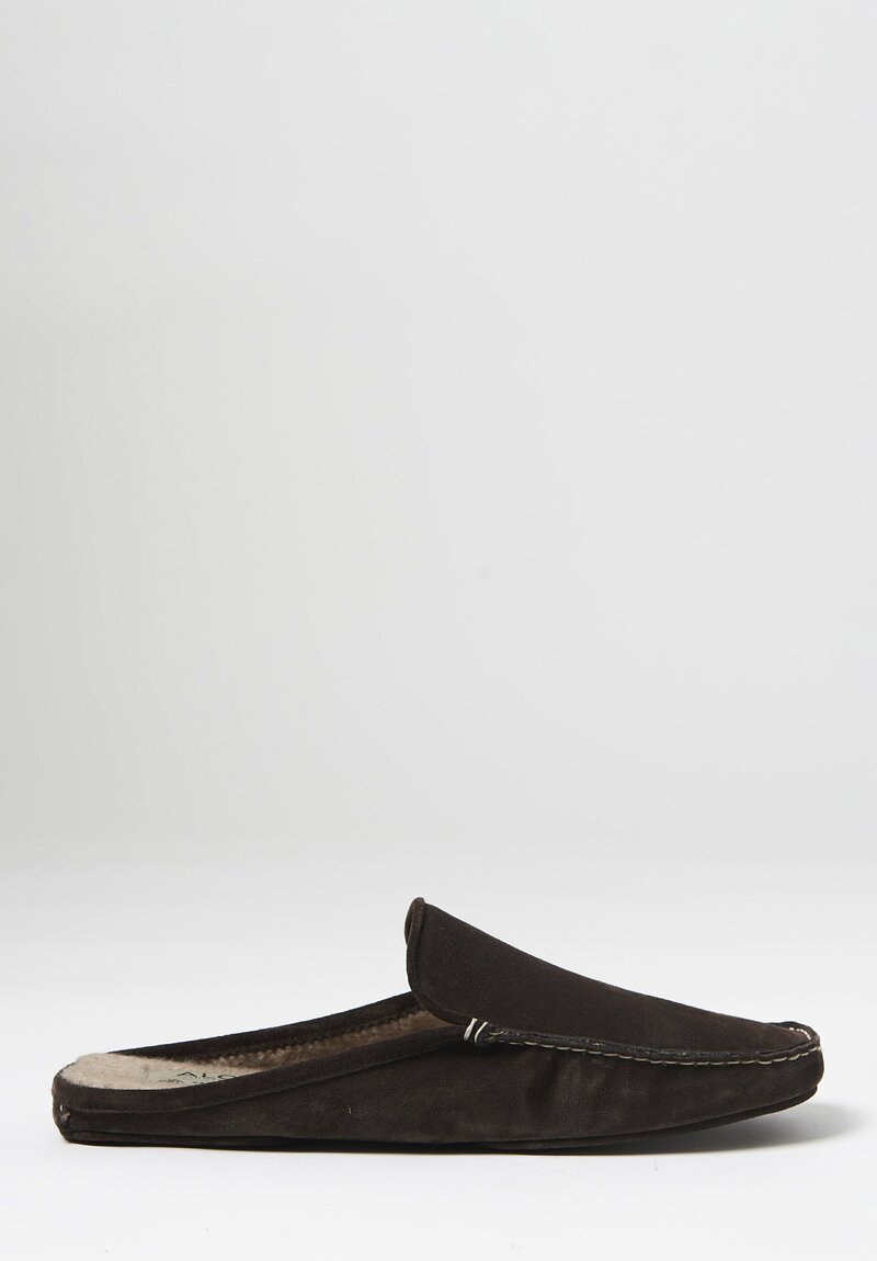 Alonpi Cashmere Suede Megeve Mule Slippers in Brown	