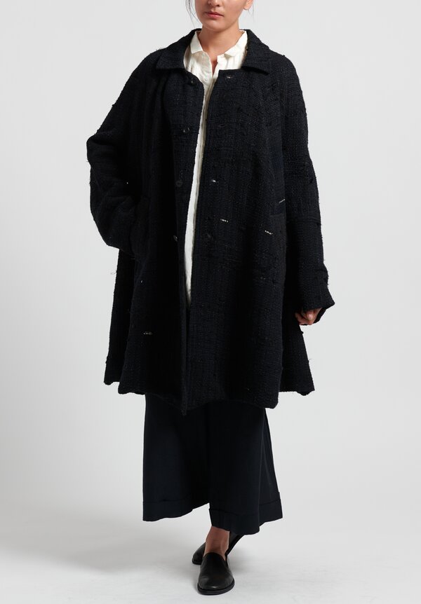 Kaval Japanese Vintage Silk Woven Dohchu Coat in Black	