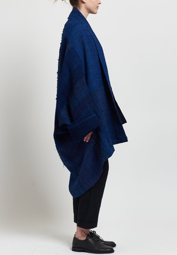 Kaval Japanese Vintage Silk Woven Haori Coat in Indigo