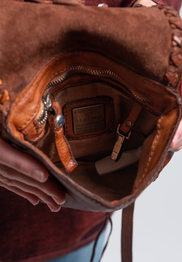 Campomaggi Leather Stitched Small Crossbody Bag in Cognac	