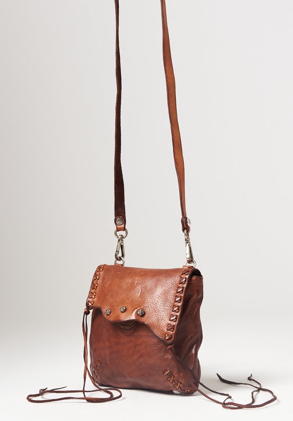 Campomaggi Leather Stitched Small Crossbody Bag in Cognac	
