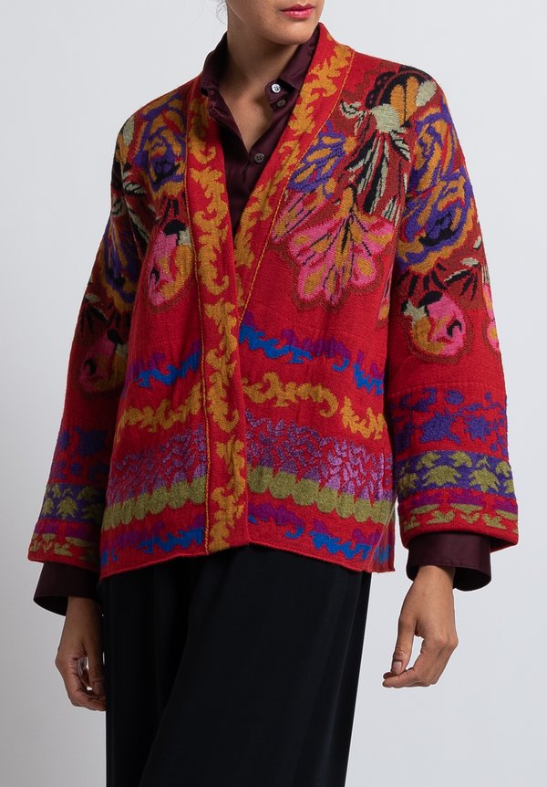 Etro Wool Blend Floral Cardigan in Red	