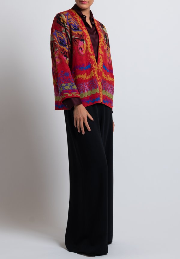 Etro Wool Blend Floral Cardigan in Red	