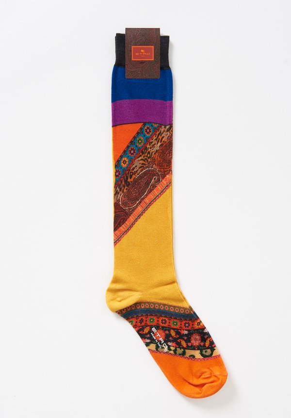 Etro Knee-High Paisley Socks in Saffron / Orange	