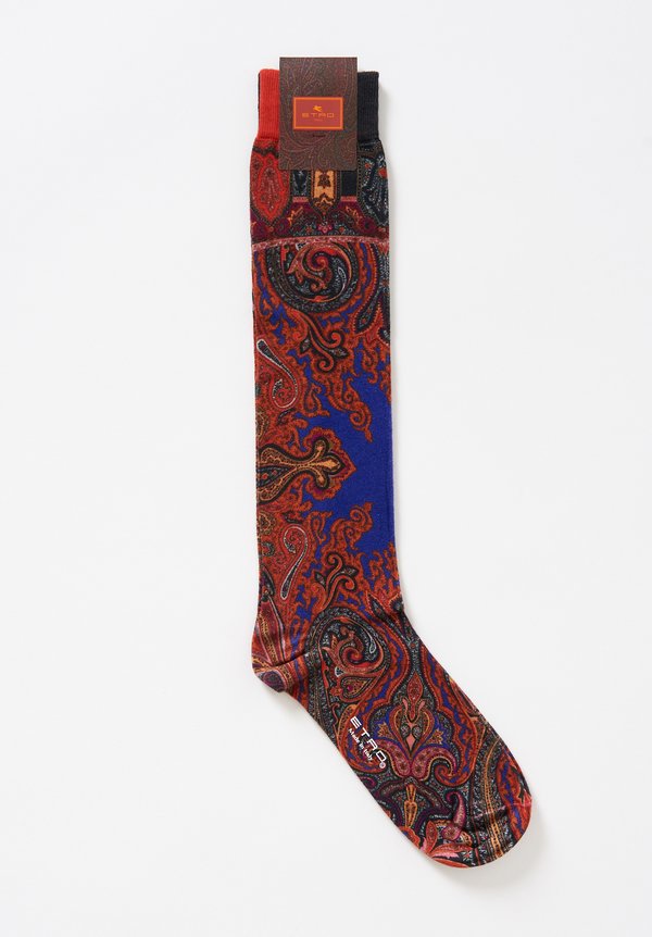 Etro Paisley Socks in Rust / Violet	