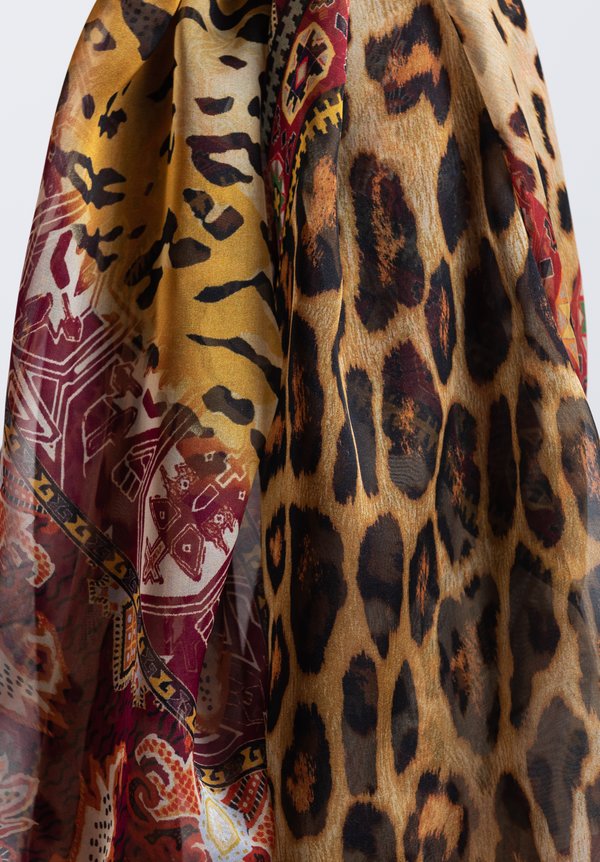 Etro Leopard & Tiger Print Scarf in Maroon	