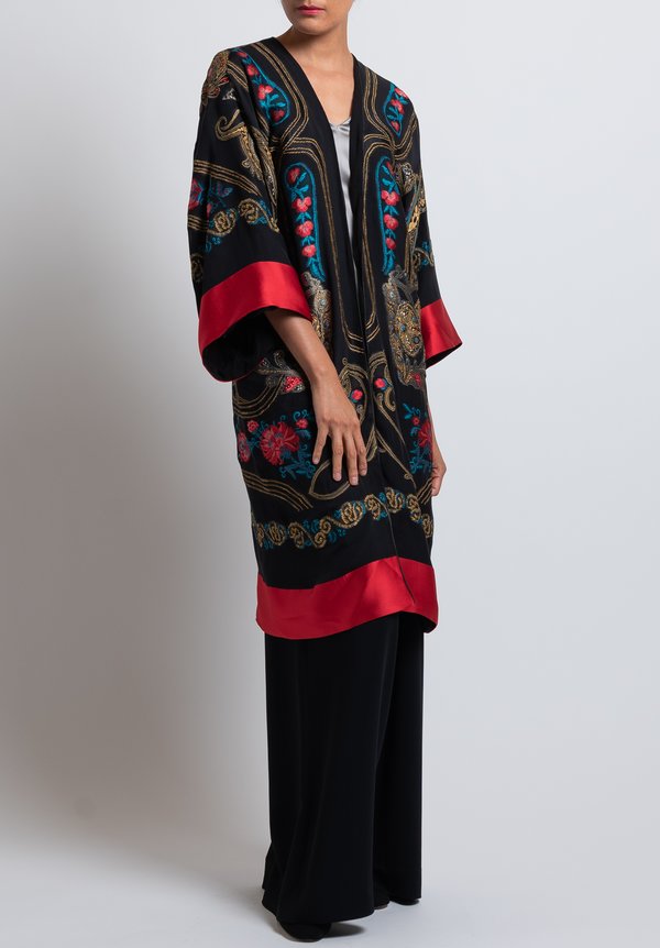 Etro Metallic Floral Embroidered Duster in Black	