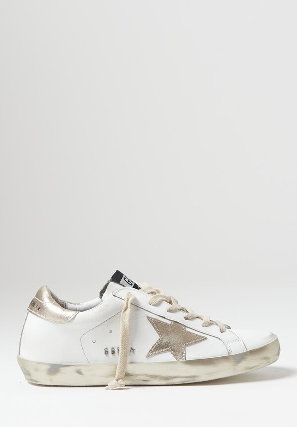Golden Goose Calf Leather Superstar Sneakers in White / Gold	