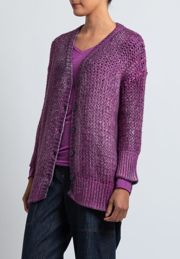 Avant Toi Loose-Knit Cardigan in Magenta	