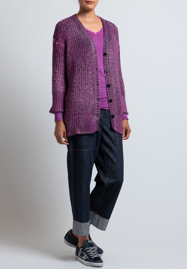 Avant Toi Loose-Knit Cardigan in Magenta	