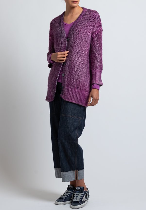 Avant Toi Loose-Knit Cardigan in Magenta	