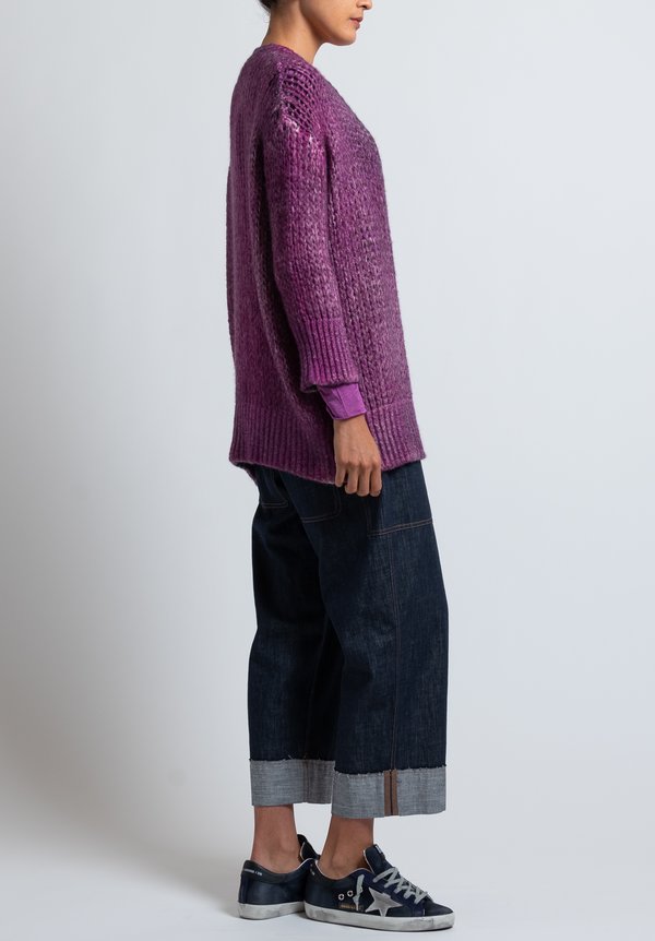 Avant Toi Loose-Knit Cardigan in Magenta	