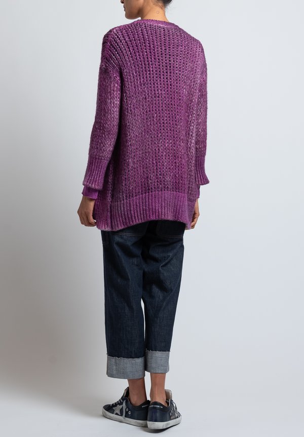 Avant Toi Loose-Knit Cardigan in Magenta	