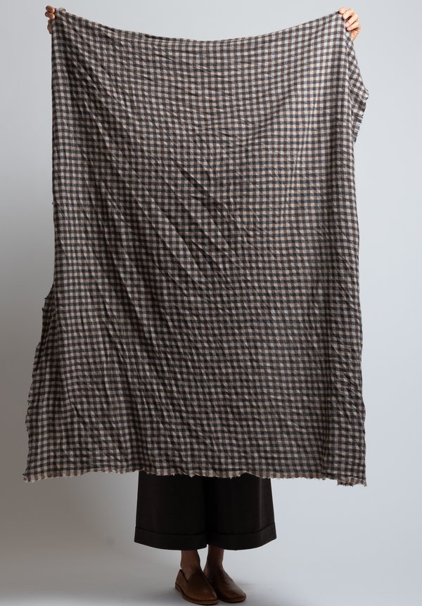 Daniela Gregis Washed Cashmere Plaid Shawl in Natural / Anthracite	