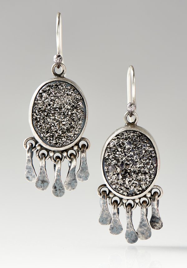 Miranda Hicks Sterling, Titanium Druzy Gypsy Dangle Earrings	
