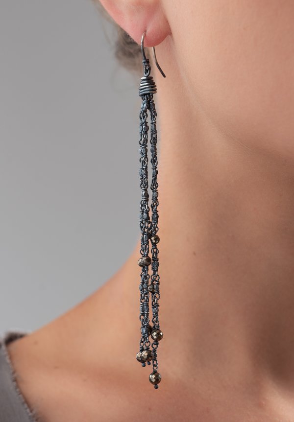 Miranda Hicks Sterling, Pyrite Faceted Gypsy Tassel Earrings	