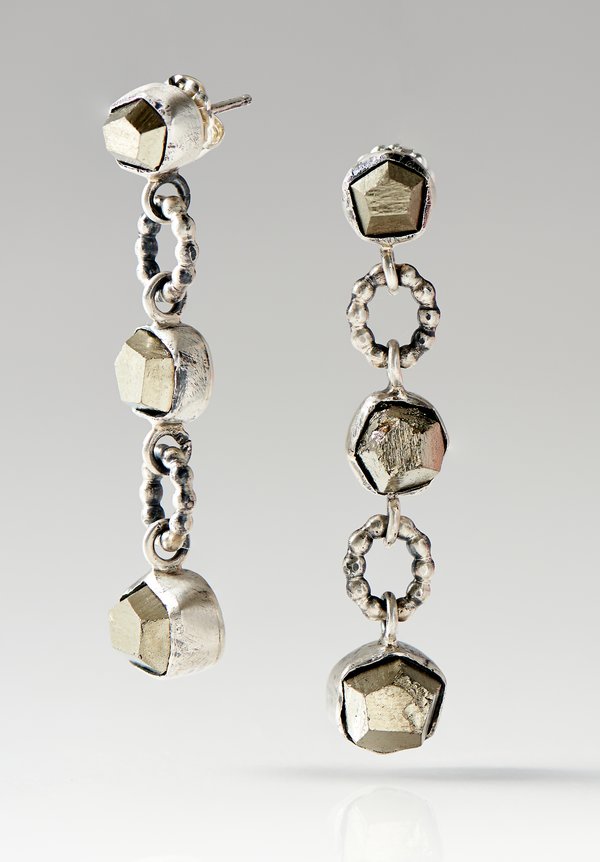 Miranda Hicks Sterling, Pyrite Crystal Chain Drop Earrings	