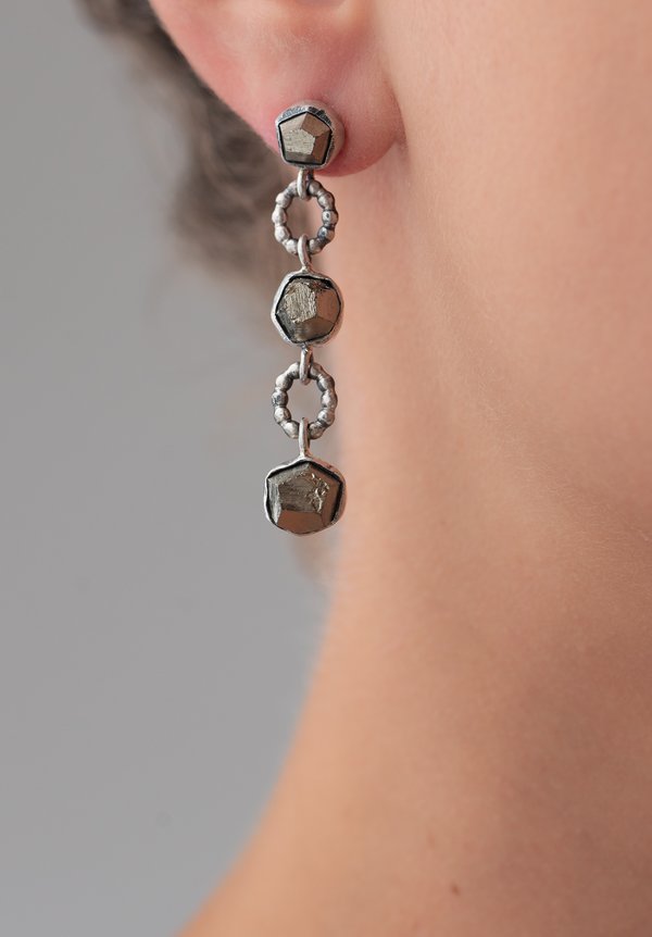 Miranda Hicks Sterling, Pyrite Crystal Chain Drop Earrings	
