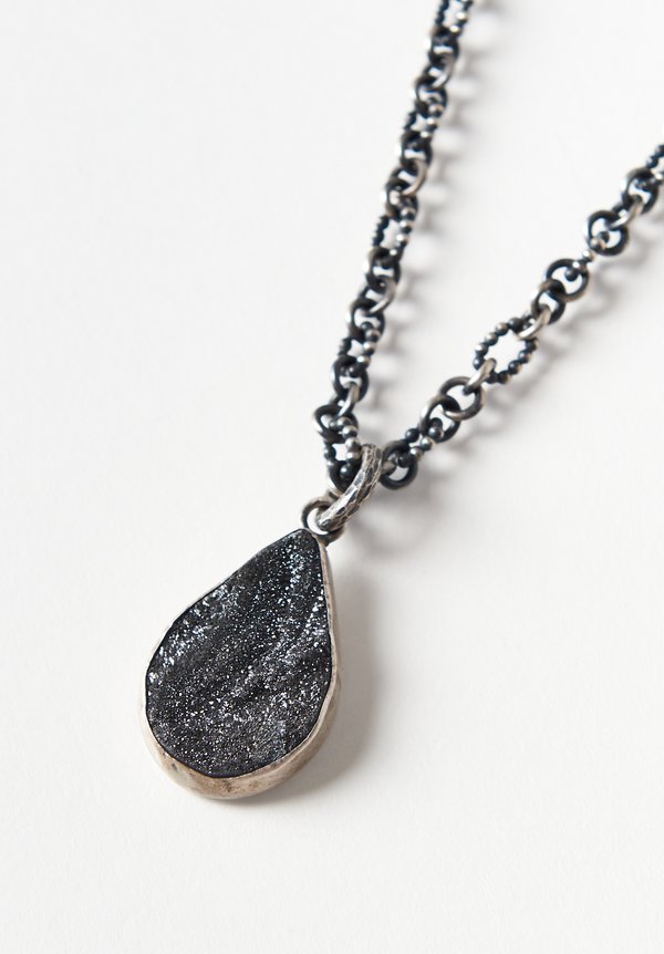 Miranda Hicks Black Druzy, Oxidized Chain Necklace	